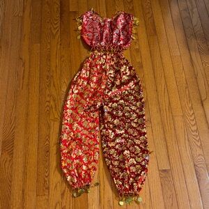 Red and Gold Floral Jumpsuit